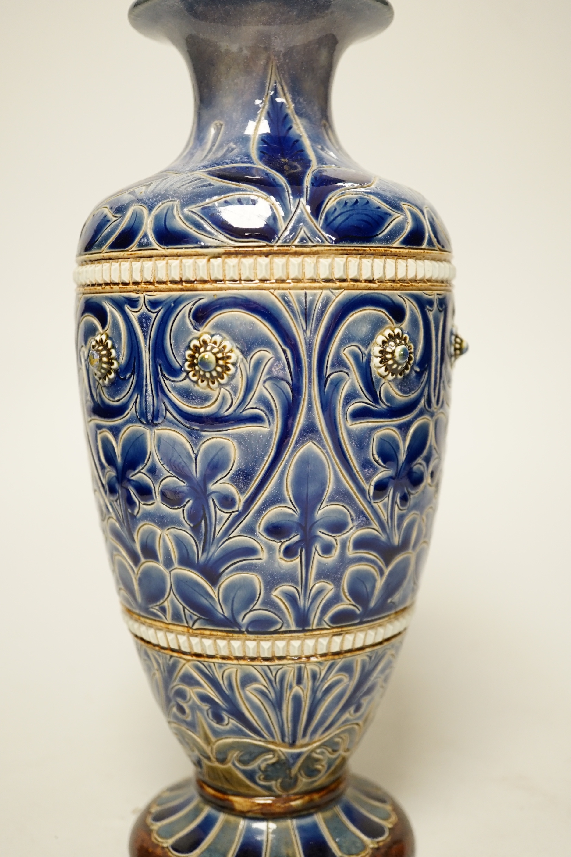 A Doulton Lambeth stoneware vase, by Emily E Stomer, dated 1882, 25cm